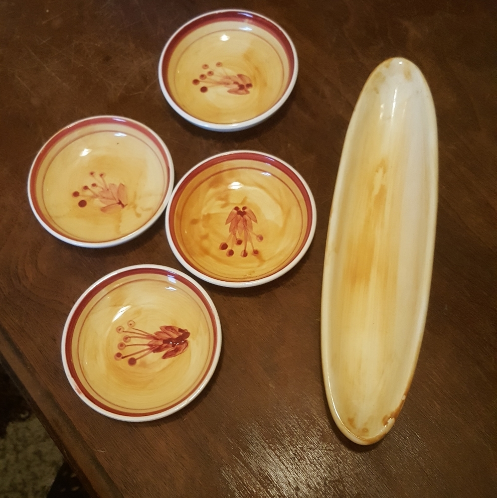RARE VINTAGE 5 Piece Set Kitchen Wear The Main Ingredients Porcelain